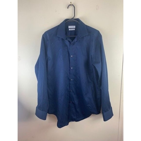 Calvin Klein Size L 166 32/33 Mens Navy Blue Shirt Long Sleeve Infinite … - Picture 1 of 5